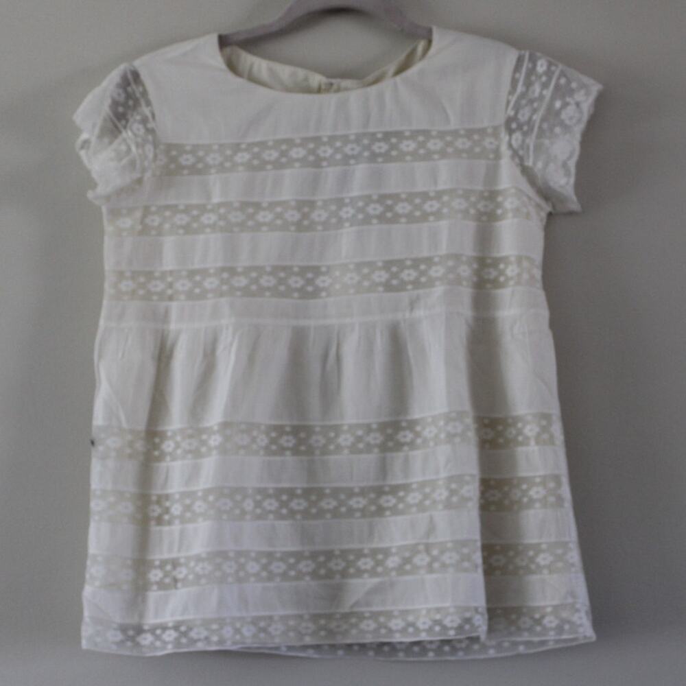 NWT Bonpoint Couture Greta Short Sleeve White Blouse Top Lace‎ 12